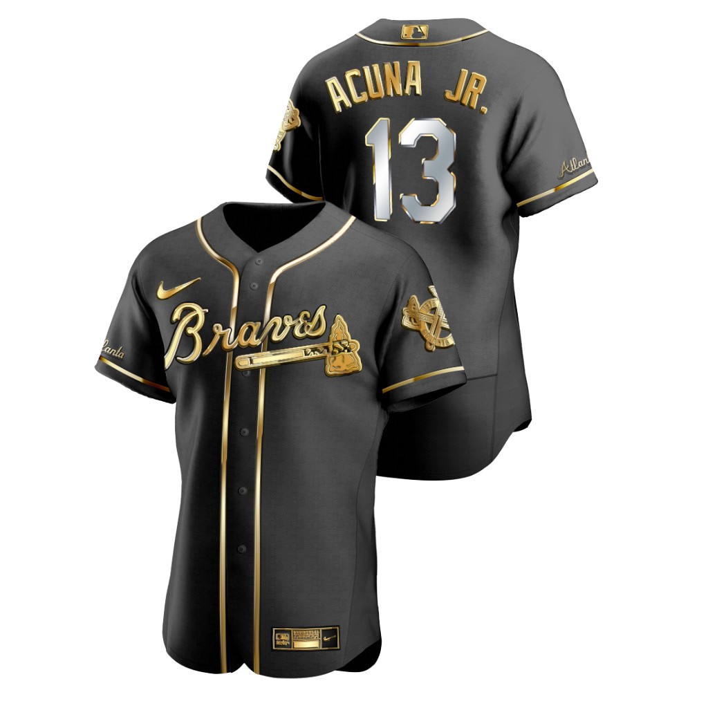 Personalized Braves 13 Ronald Acuna Jr. Black Gold 2020 Flexbase Jersey
