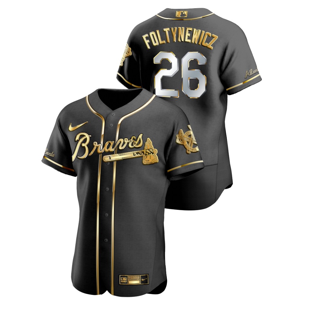 Personalized Braves 26 Mike Foltynewicz Black Gold 2020 Flexbase Jersey