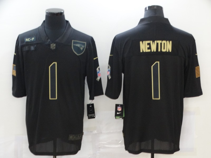 Personalized Patriots 1 Cam Newton Black 2020 Salute To Service Limited Jersey
