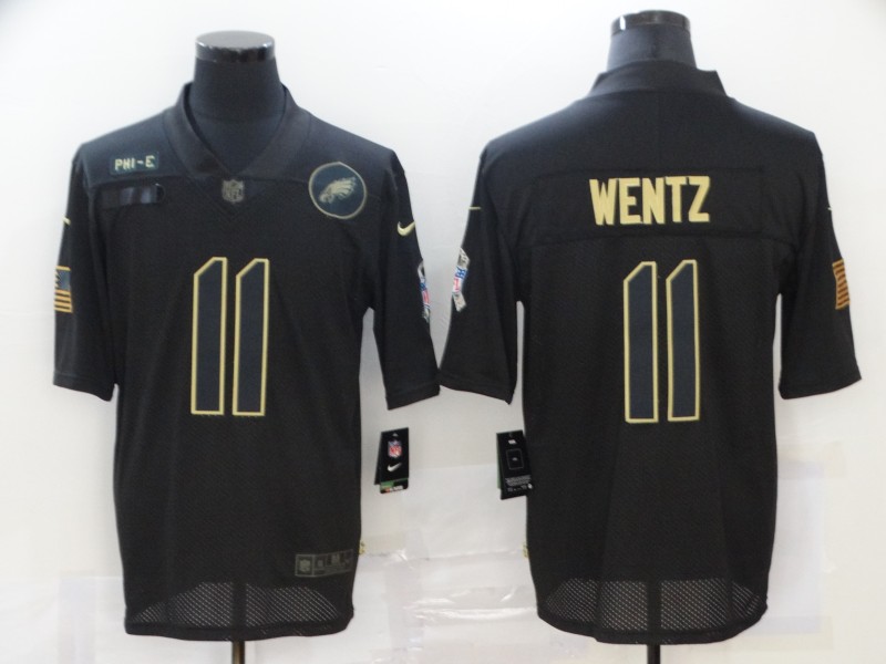 Personalized Eagles 11 Carson Wentz Black 2020 Salute To Service Limited Jersey