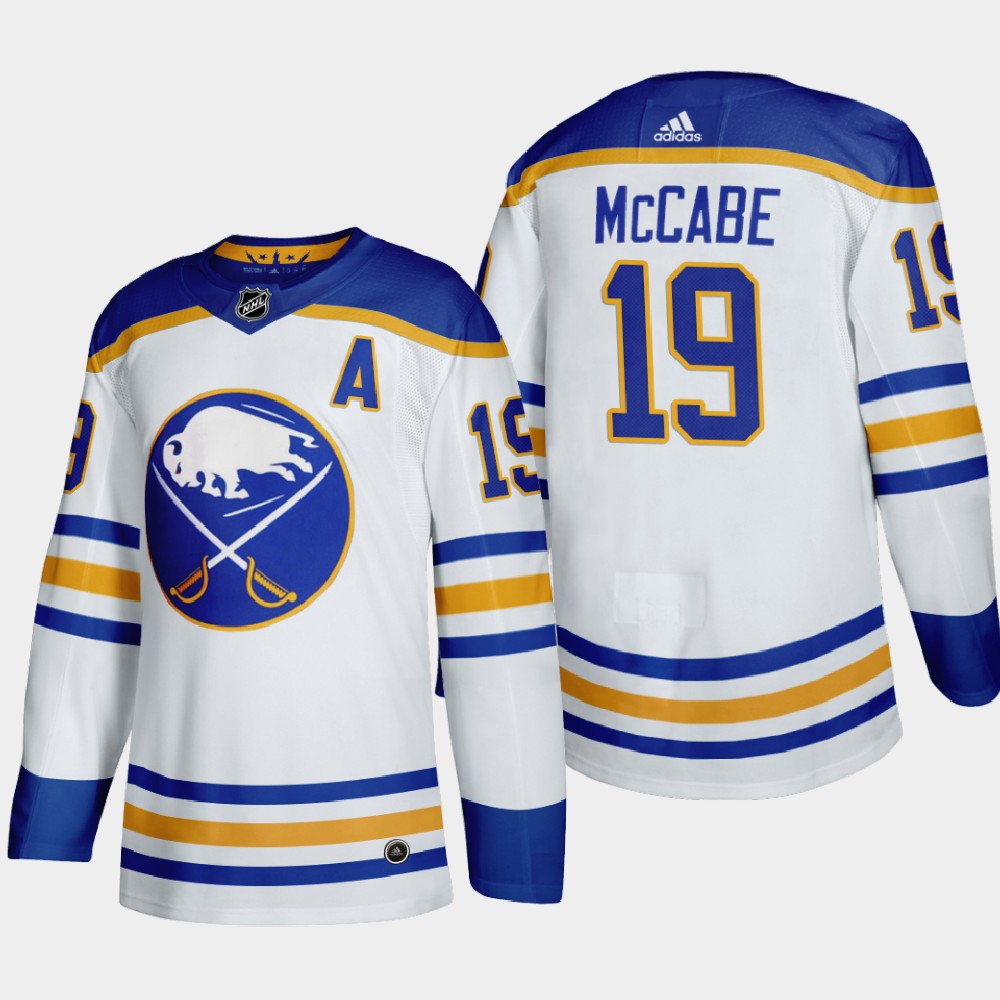 Personalized Buffalo Sabres #19 Jake Mccabe Men’s 2020-21 Away Authentic Player Stitched NHL Jersey White