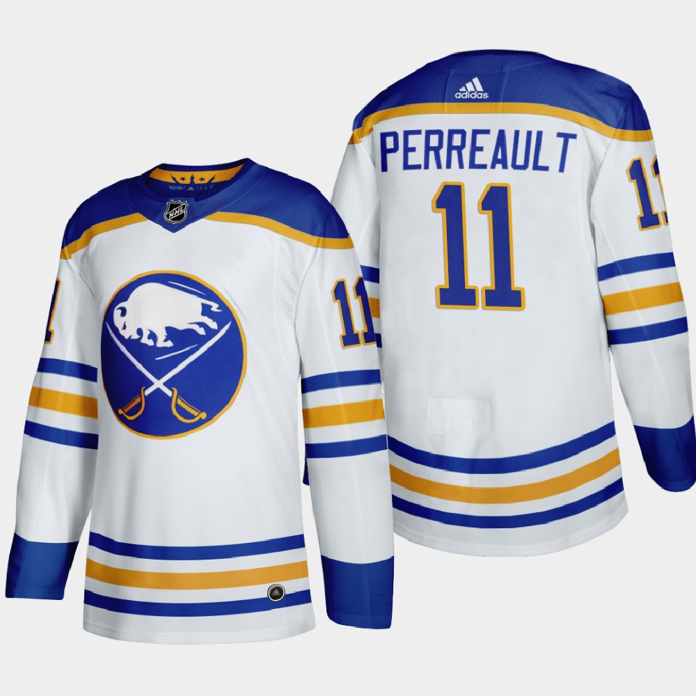 Personalized Buffalo Sabres #11 Gilbert Perreault Men’s 2020-21 Away Authentic Player Stitched NHL Jersey White