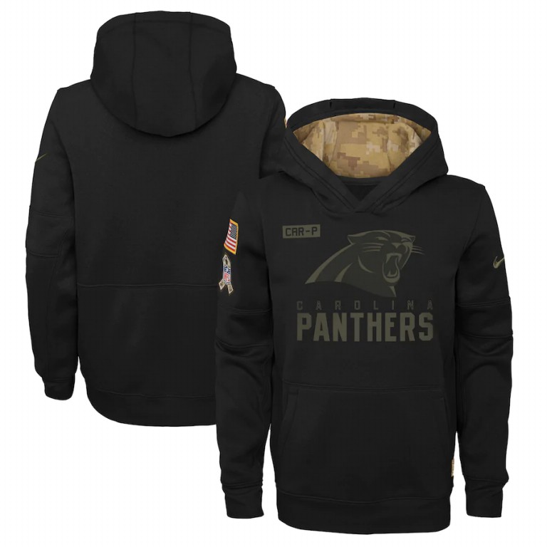 Personalized Youth Carolina Panthers Youth 2020 Salute to Service Pullover Performance Hoodie Black