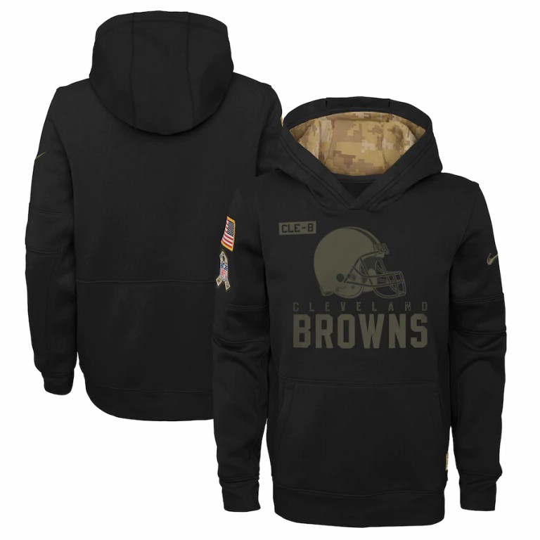 Personalized Youth Cleveland Browns Youth 2020 Salute to Service Pullover Performance Hoodie Black