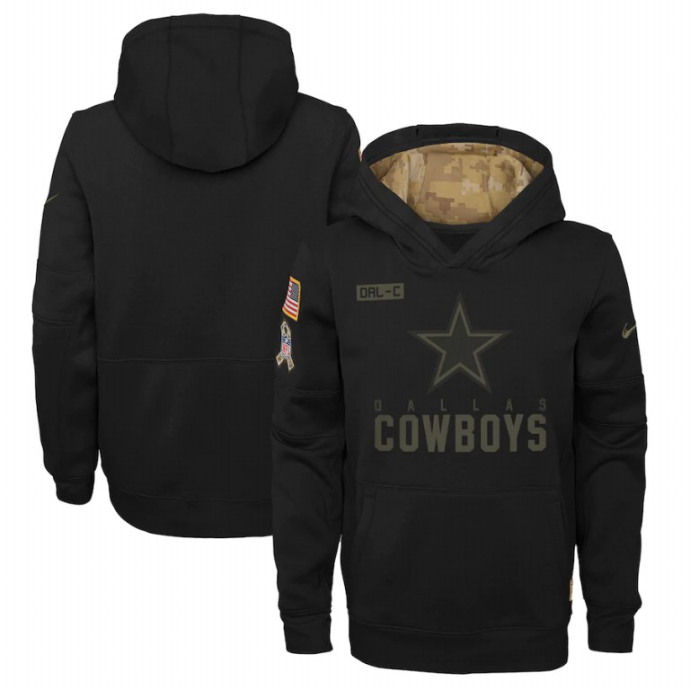 Personalized Youth Dallas Cowboys Youth 2020 Salute to Service Pullover Performance Hoodie Black