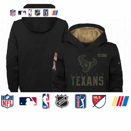 Personalized Youth Houston Texans Youth 2020 Salute to Service Pullover Performance Hoodie Black