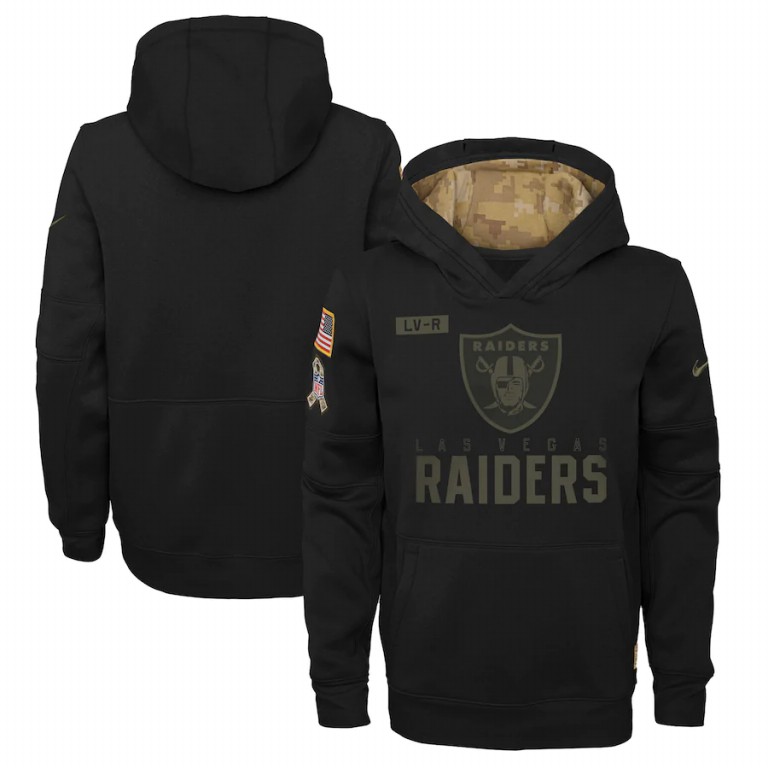 Personalized Youth Las Vegas Raiders Youth 2020 Salute to Service Pullover Performance Hoodie Black
