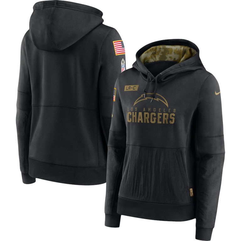 Personalized Women’s Los Angeles Chargers 2020 Salute to Service Performance Pullover Hoodie Black