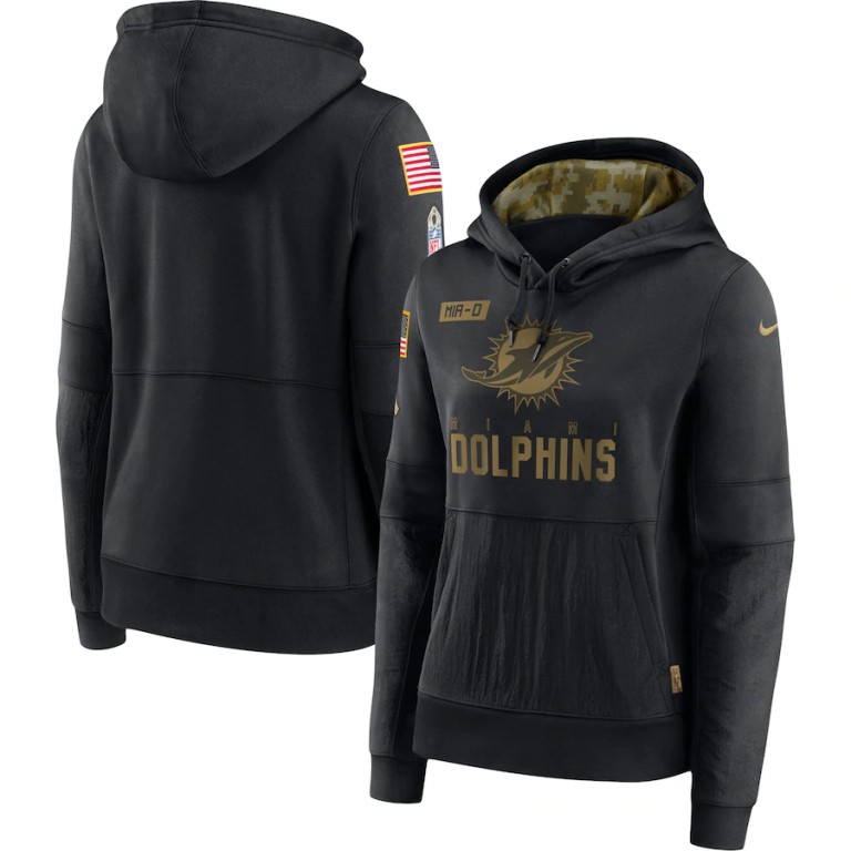 Personalized Women’s Miami Dolphins 2020 Salute to Service Performance Pullover Hoodie Black