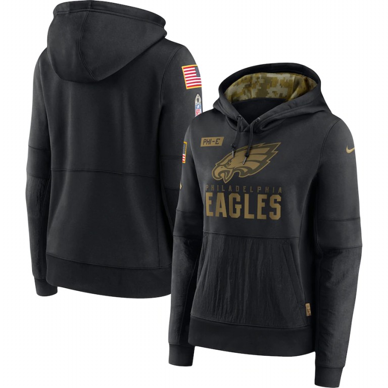 Personalized Women’s Philadelphia Eagles 2020 Salute to Service Performance Pullover Hoodie Black