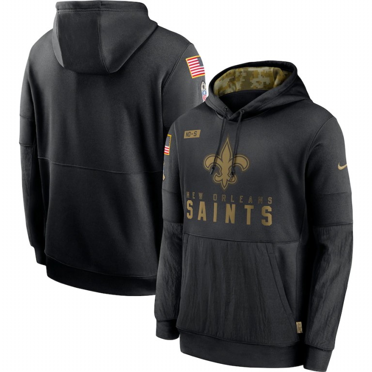 Personalized New Orleans Saints 2020 Salute to Service Sideline Performance Pullover Hoodie Black