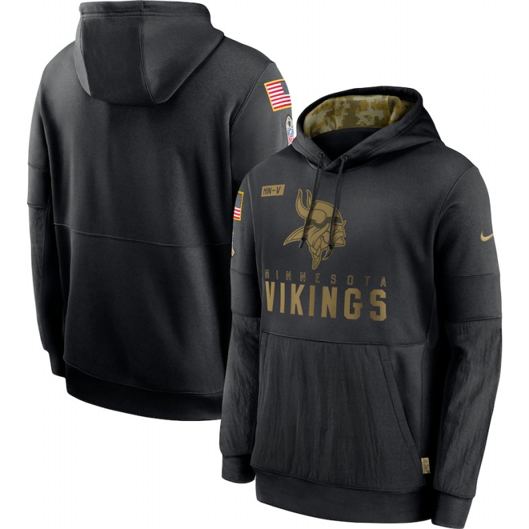 Personalized Minnesota Vikings 2020 Salute to Service Sideline Performance Pullover Hoodie Black