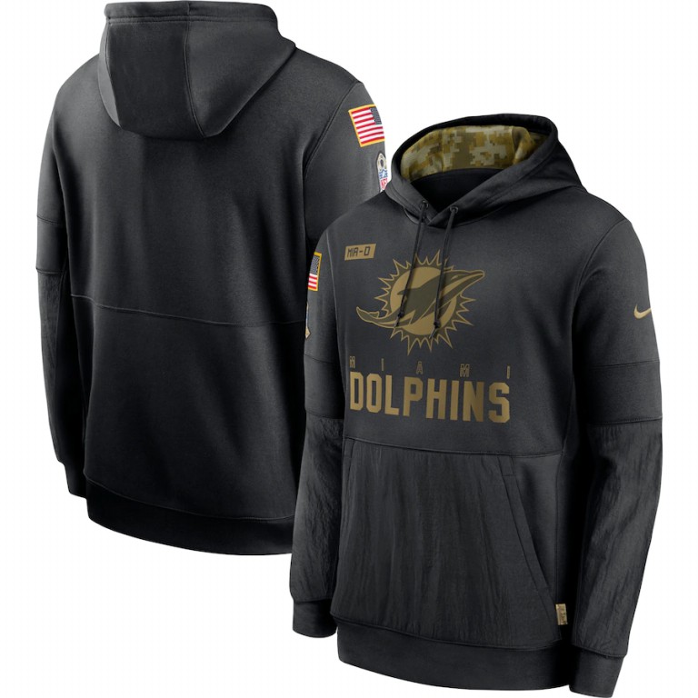 Personalized Miami Dolphins 2020 Salute to Service Sideline Performance Pullover Hoodie Black