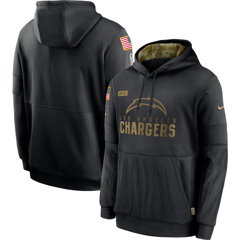 Personalized Los Angeles Chargers 2020 Salute to Service Sideline Performance Pullover Hoodie Black