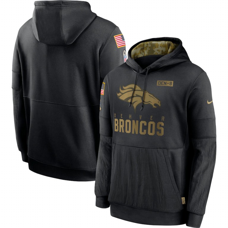 Personalized Denver Broncos 2020 Salute to Service Sideline Performance Pullover Hoodie Black
