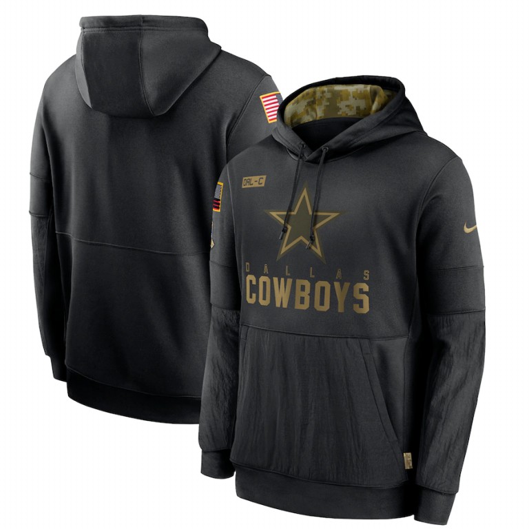 Personalized Dallas Cowboys 2020 Salute to Service Sideline Performance Pullover Hoodie Black