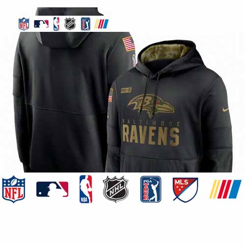 Personalized Baltimore Ravens 2020 Salute to Service Sideline Performance Pullover Hoodie Black