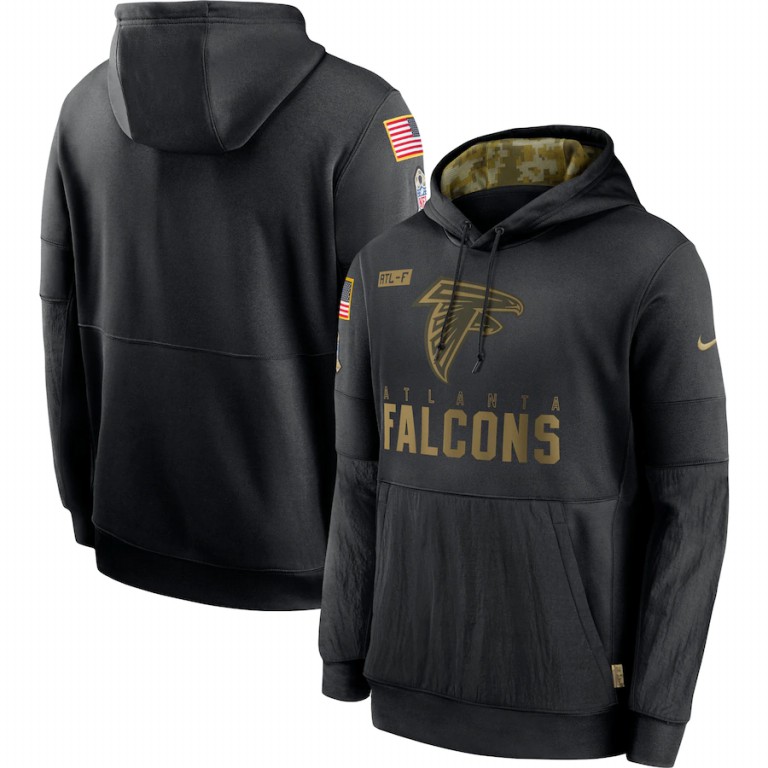 Personalized Atlanta Falcons 2020 Salute to Service Sideline Performance Pullover Hoodie Black
