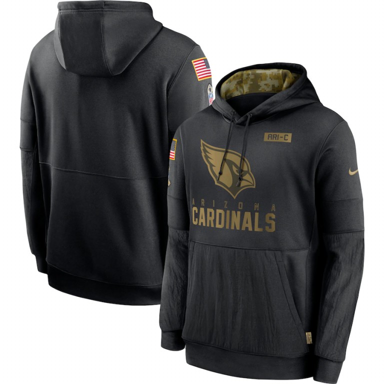 Personalized Arizona Cardinals 2020 Salute to Service Sideline Performance Pullover Hoodie Black