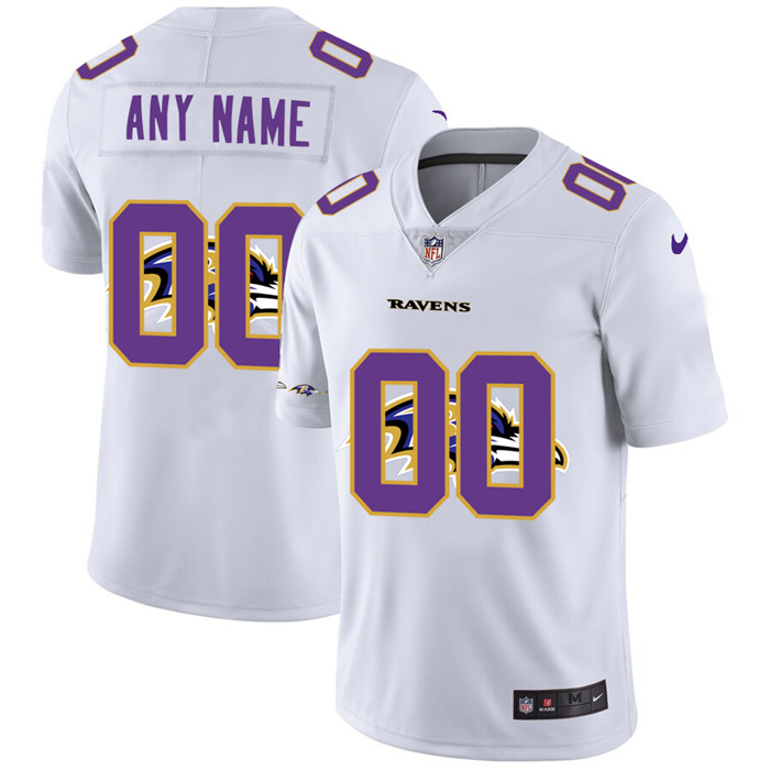 Personalized Baltimore Ravens White Men’s Team Logo Dual Overlap Limited NFL Jersey