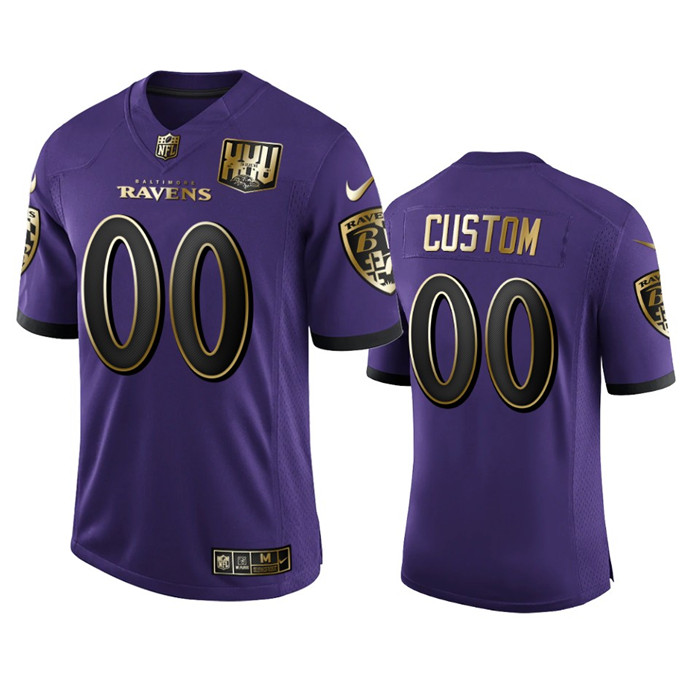 Personalized Baltimore Ravens Men’s Purple Team 25th Season Golden Limited NFL Jersey