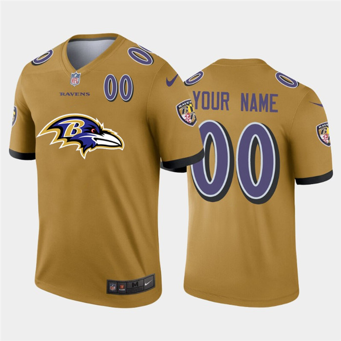 Personalized Baltimore Ravens Gold Men’s Big Team Logo Player Limited NFL Jersey