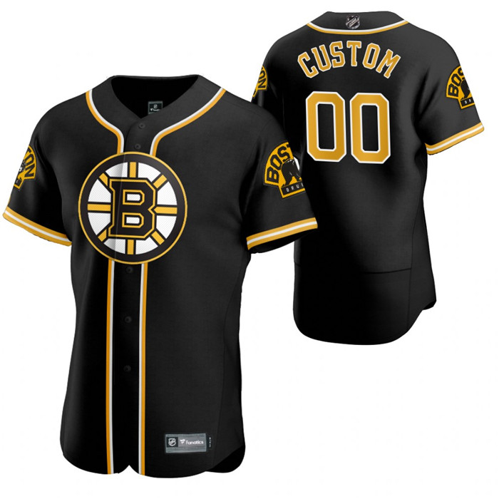 Personalized Boston Bruins Men’s 2020 NHL x MLB Crossover Edition Baseball Jersey Black