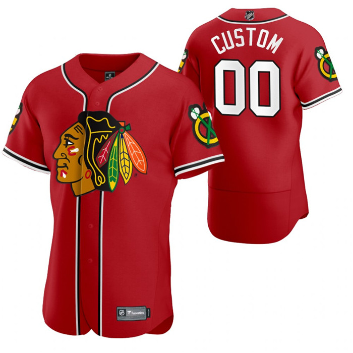 Personalized Chicago Blackhawks Men’s 2020 NHL x MLB Crossover Edition Baseball Jersey Red