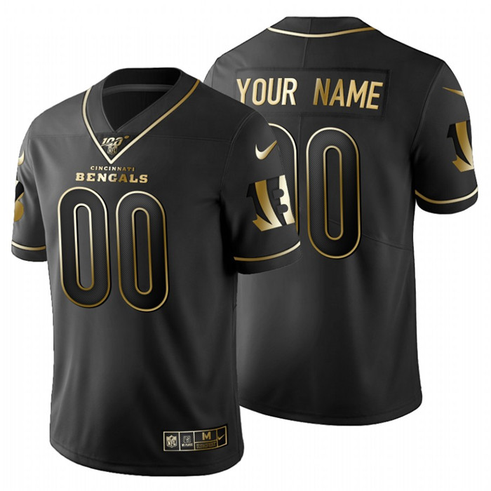 Personalized Cincinnati Bengals Men’s Black Golden Limited NFL 100 Jersey