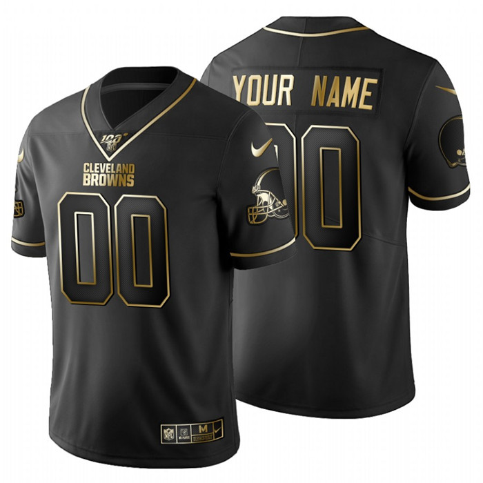 Personalized Cleveland Browns Men’s Black Golden Limited NFL 100 Jersey