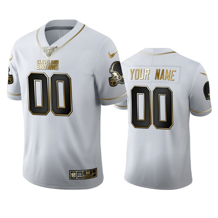 Personalized Cleveland Browns Men’s White Golden Edition Limited NFL 100 Jersey