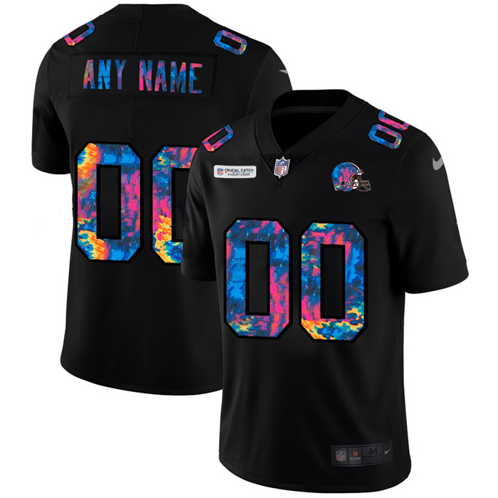 Personalized Cleveland Browns Men’s Multi-Color Black 2020 NFL Crucial Catch Untouchable Limited Jersey