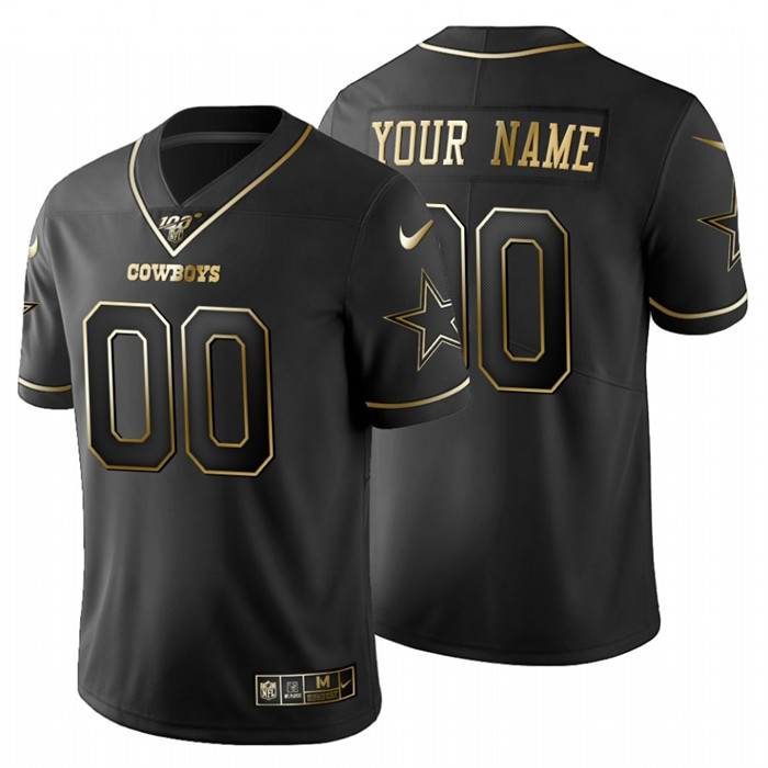 Personalized Dallas Cowboys Men’s Black Golden Limited NFL 100 Jersey