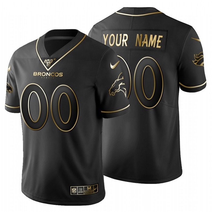 Personalized Denver Broncos Men’s Black Golden Limited NFL 100 Jersey