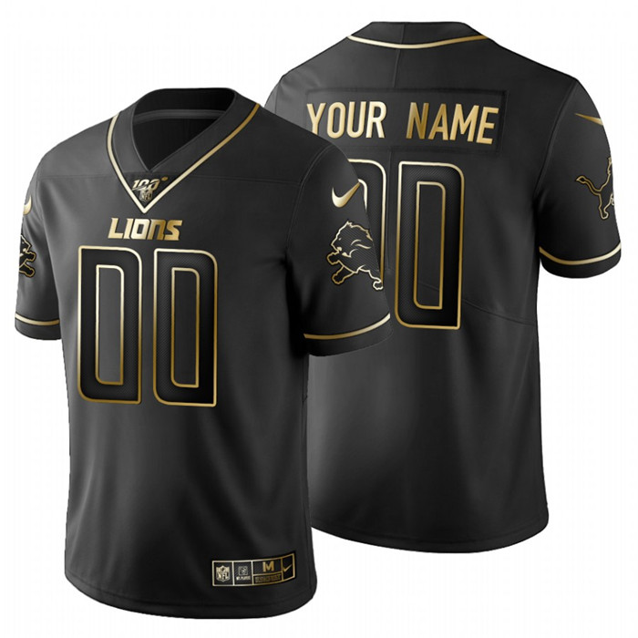 Personalized Detroit Lions Men’s Black Golden Limited NFL 100 Jersey