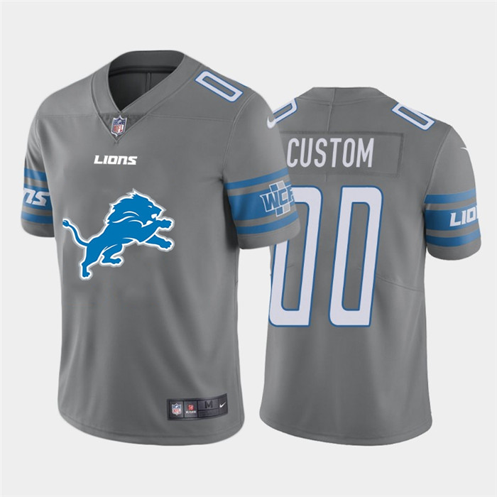 Personalized Detroit Lions Gray Men’s Big Team Logo Limited NFL Jersey