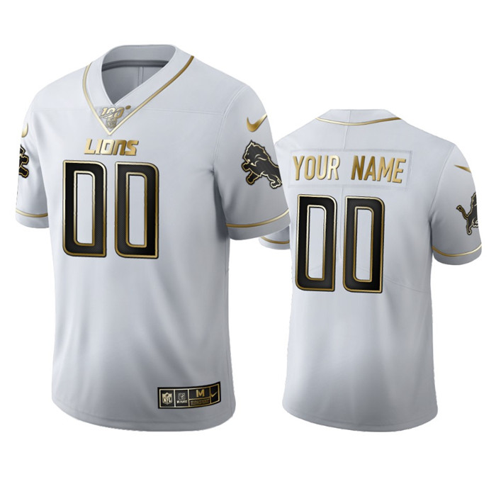 Personalized Detroit Lions Men’s White Golden Edition Limited NFL 100 Jersey