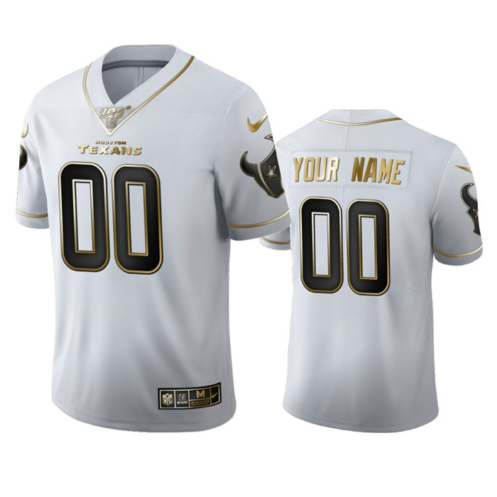 Personalized Houston Texans Men’s White Golden Edition Limited NFL 100 Jersey