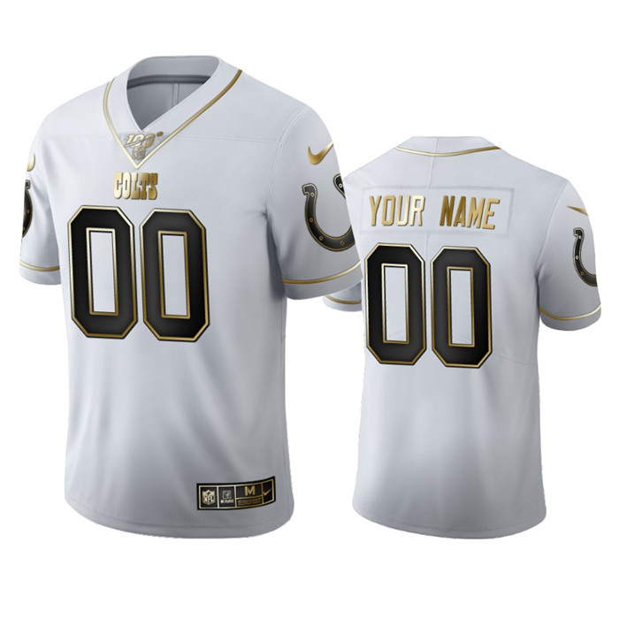 Personalized Indianapolis Colts Men’s White Golden Edition Limited NFL 100 Jersey