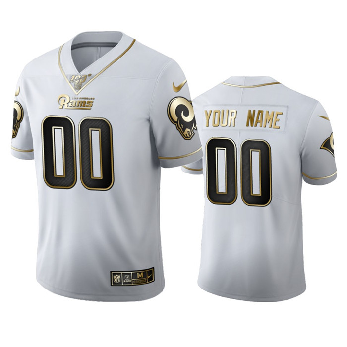 Personalized Los Angeles Rams Men’s White Golden Edition Limited NFL 100 Jersey