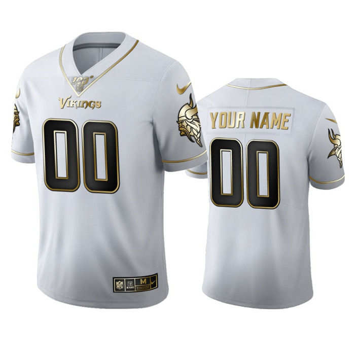 Personalized Minnesota Vikings Men’s White Golden Edition Limited NFL 100 Jersey