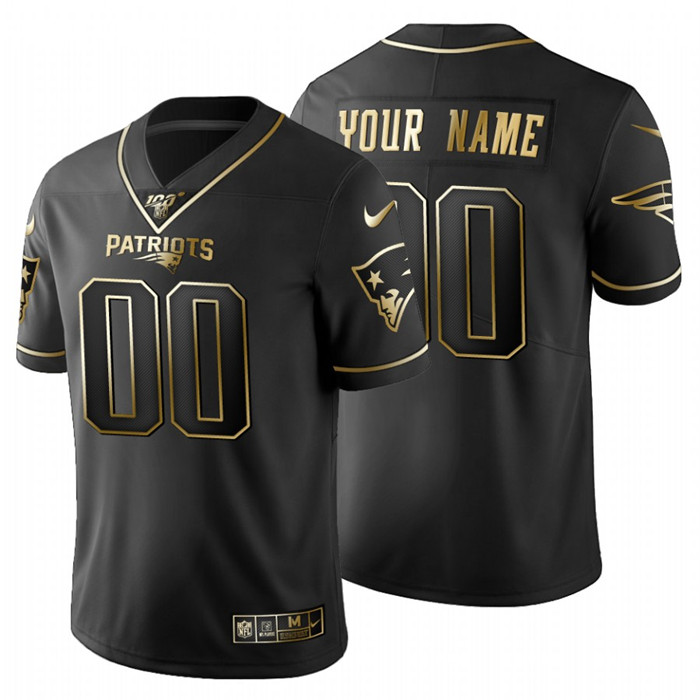 Personalized New England Patriots Men’s Black Golden Limited NFL 100 Jersey