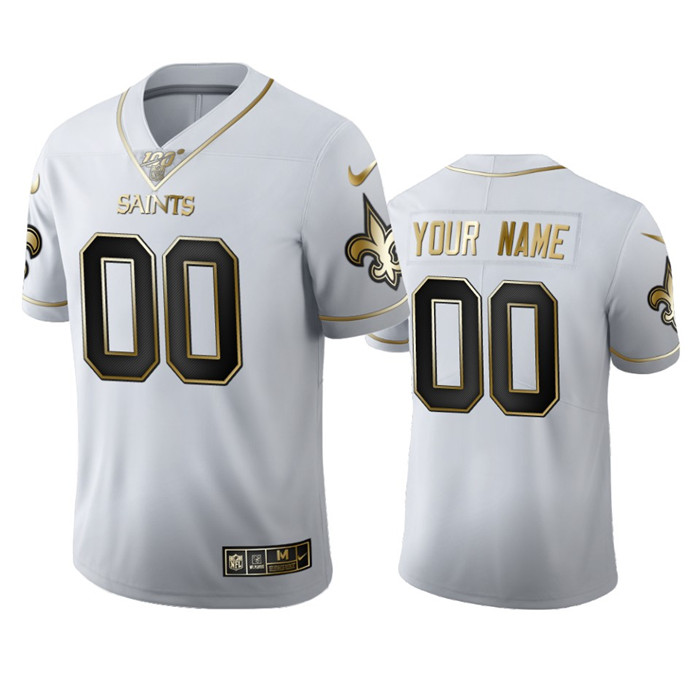 Personalized New Orleans Saints Men’s White Golden Edition Limited NFL 100 Jersey