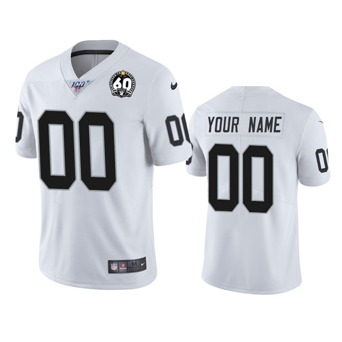 Personalized Raiders White 60th Anniversary Limited Stitched NFL 100th Season Jersey