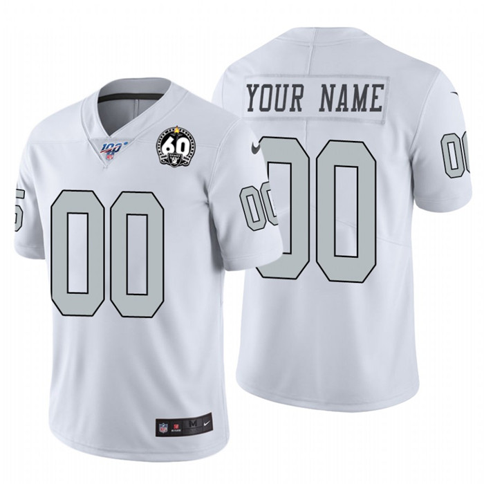 Personalized Raiders White 60th Anniversary Patch Men’s Stitched NFL 100 Limited Color Rush Jersey