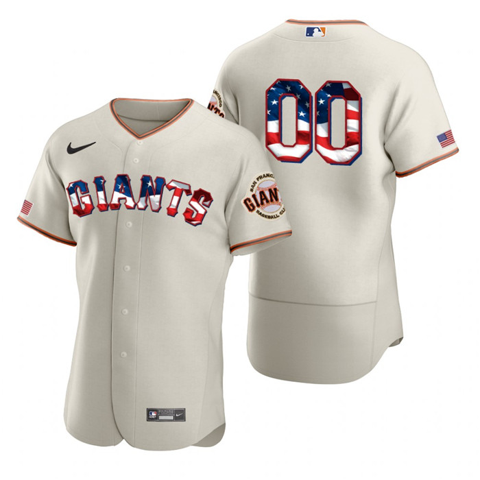 Personalized San Francisco Giants Men’s Cream Fluttering USA Flag Limited Edition Authentic MLB Jersey