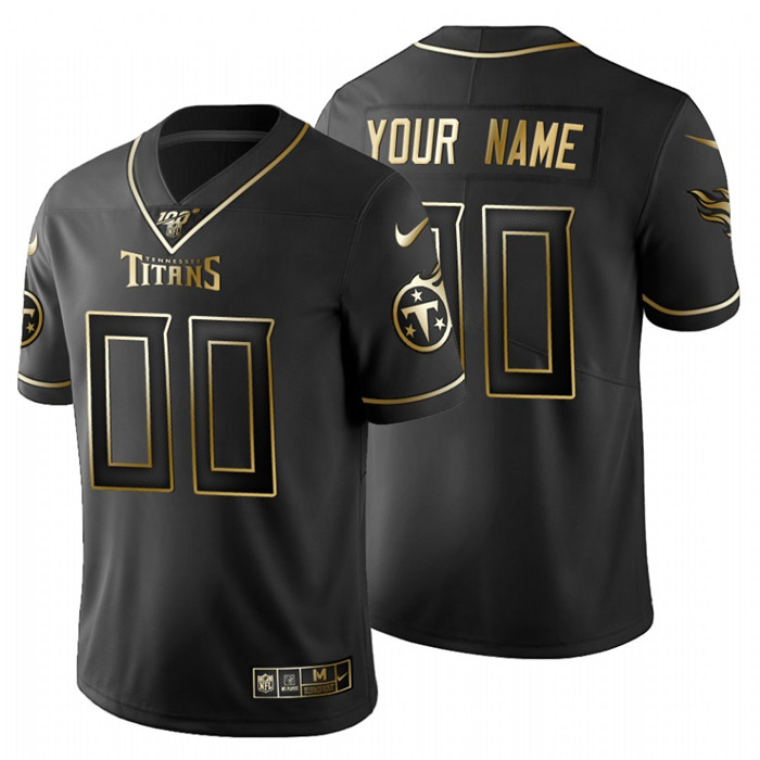Personalized Tennessee Titans Men’s Black Golden Limited NFL 100 Jersey