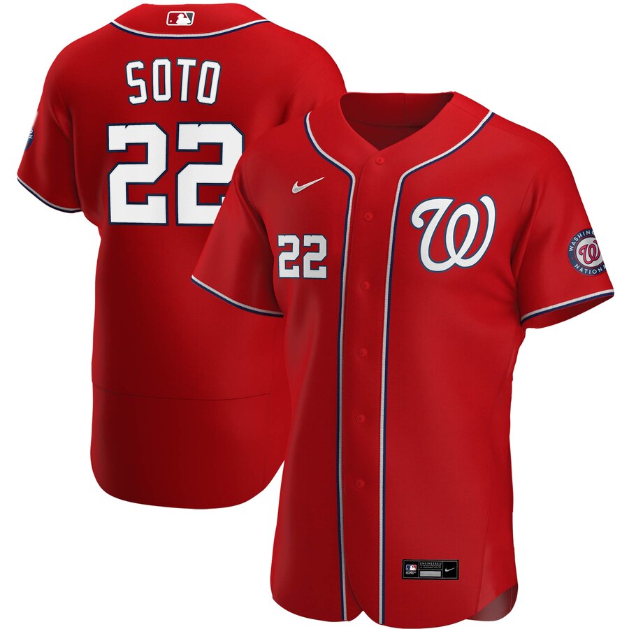 Personalized Washington Nationals #22 Juan Soto Men’s Red Alternate 2020 Authentic Player MLB Jersey