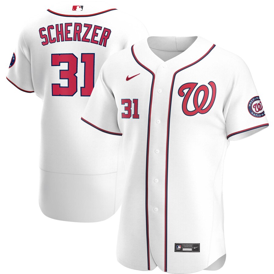 Personalized Washington Nationals #31 Max Scherzer Men’s White Home 2020 Authentic Player MLB Jersey