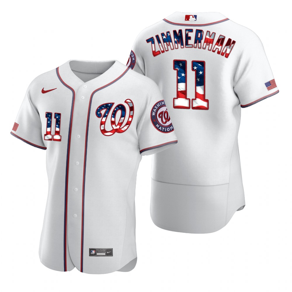Personalized Washington Nationals #11 Ryan Zimmerman Men’s White Fluttering USA Flag Limited Edition Authentic MLB Jersey